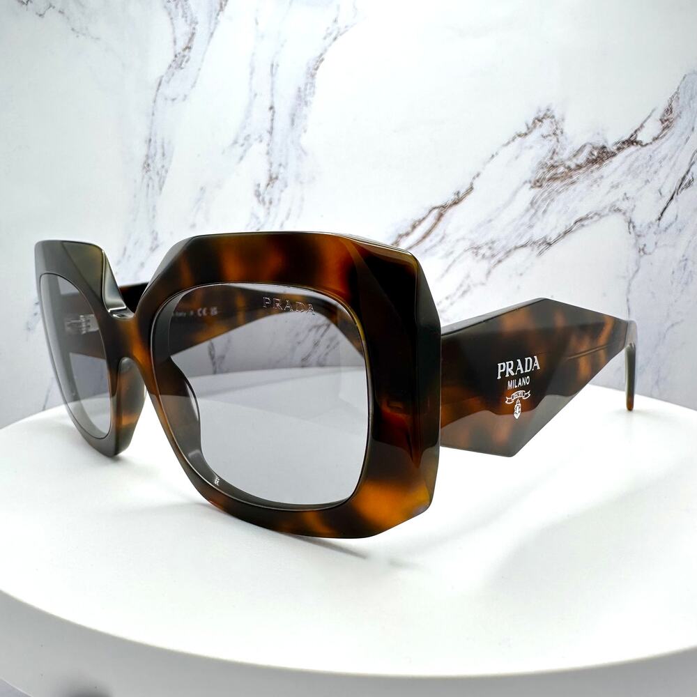 New PRADA Sunglasses Brown Juniper Tortoise Gray Lens Square - Picture 10 of 16